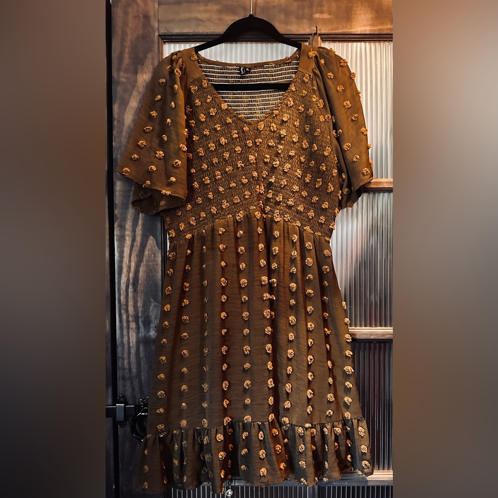 Elegant Olive Green Textured Women's Dress